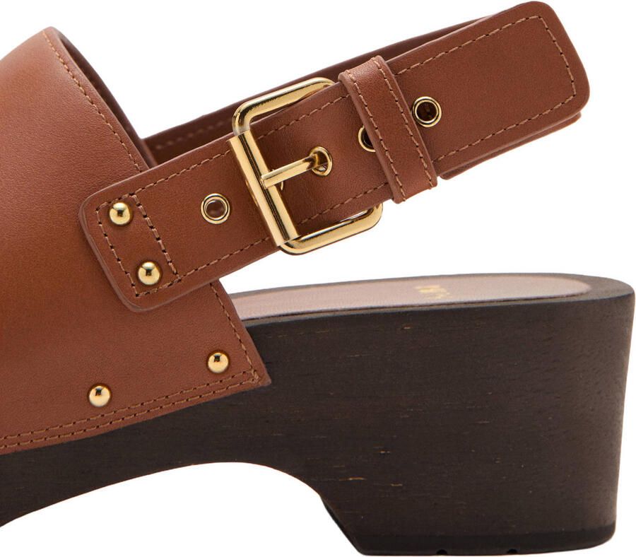 Mango leren clogs met blokhak cognac - Foto 2
