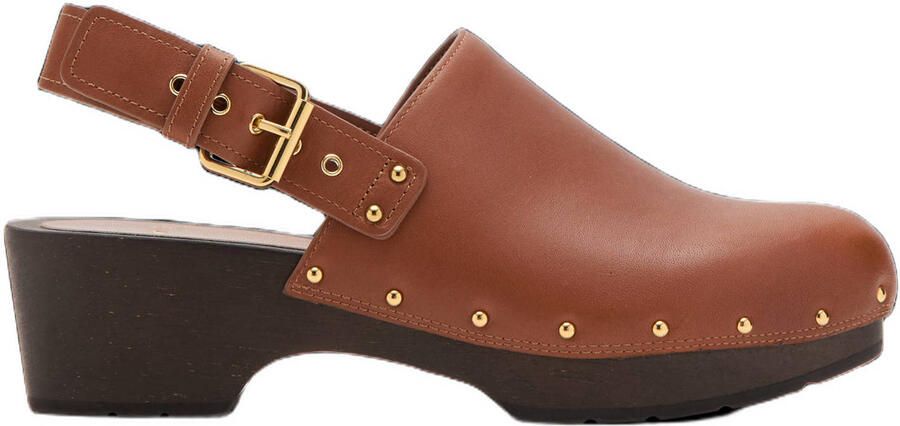 Mango leren clogs met blokhak cognac