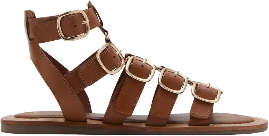 Mango leren sandalen bruin