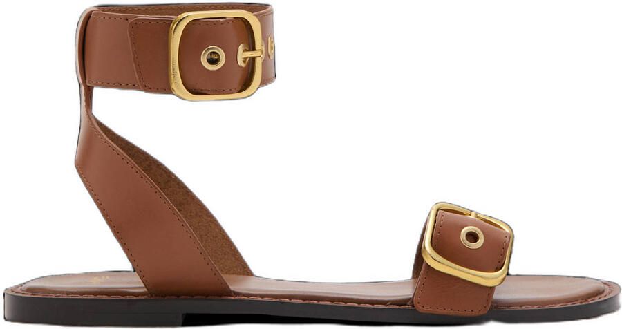 Mango leren sandalen bruin