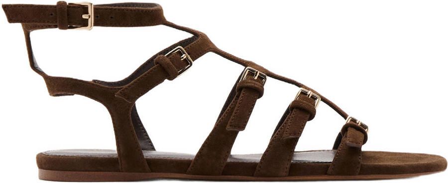 Mango leren sandalen donkerbruin