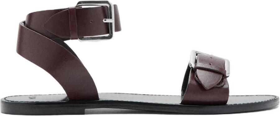 Mango leren sandalen donkerbruin