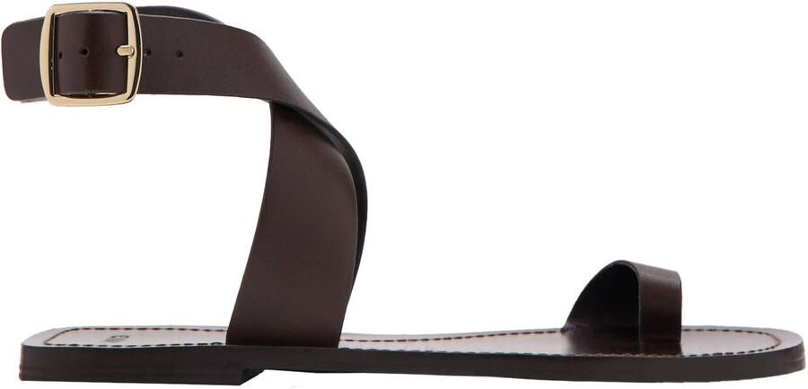 Mango leren sandalen donkerbruin