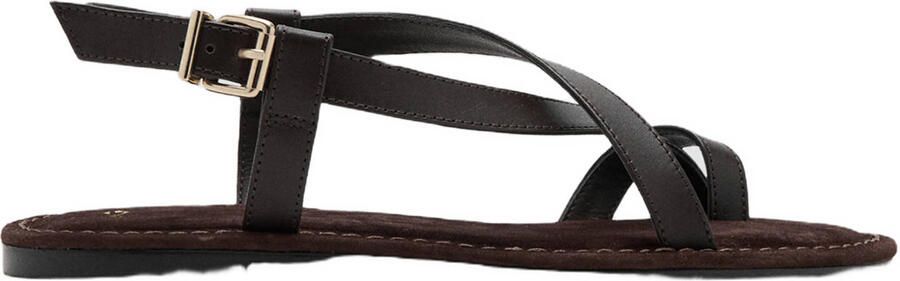 Mango leren sandalen donkerbruin