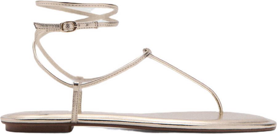 Mango leren sandalen goud