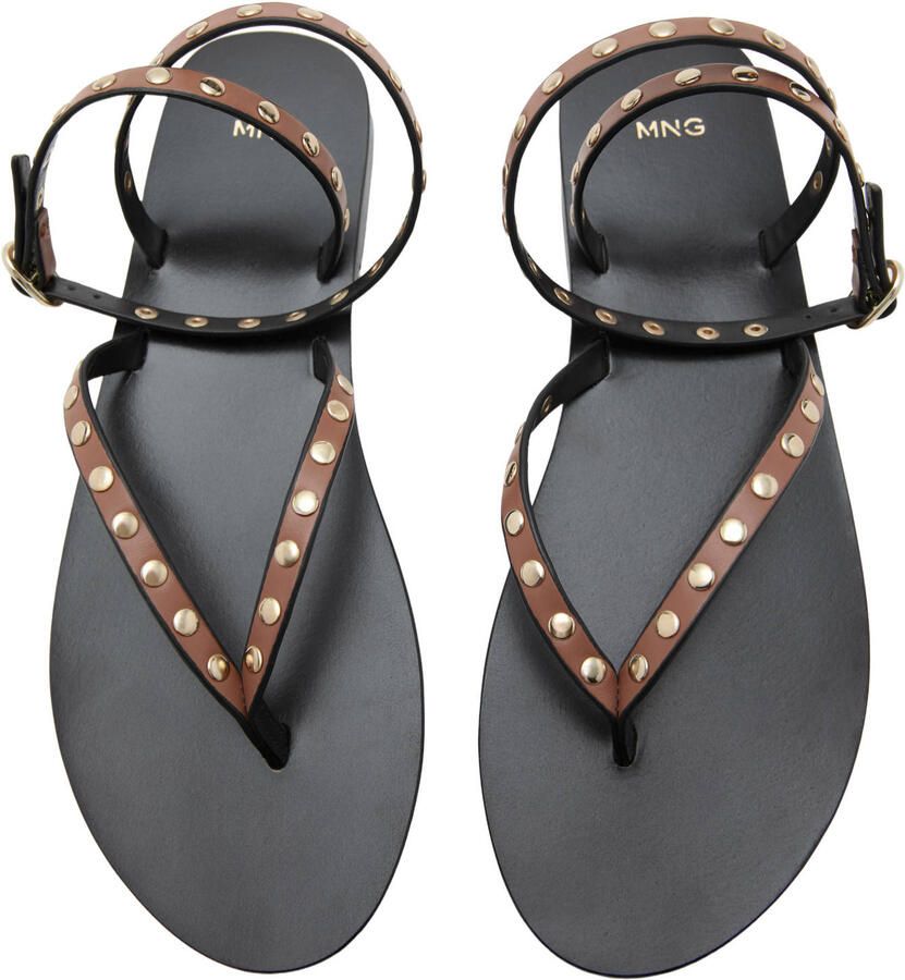 Mango leren sandalen met studs en all over print bruin - Foto 2
