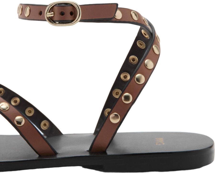 Mango leren sandalen met studs en all over print bruin - Foto 3