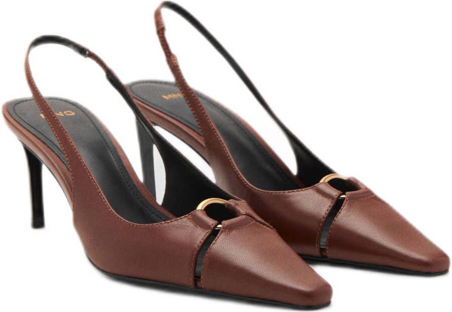 Mango leren slingback pumps bruin - Foto 3
