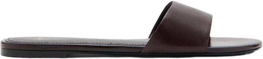 Mango leren slippers donkerbruin