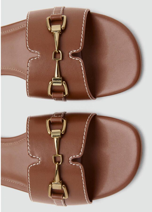 Mango leren slippers met siergesp cognac - Foto 2
