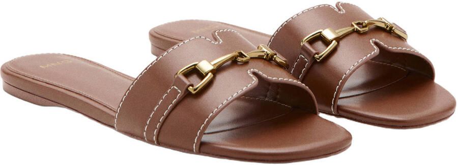 Mango leren slippers met siergesp cognac - Foto 3