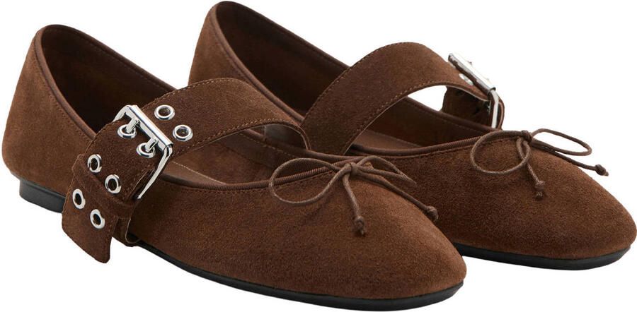 Mango suède ballerina's donkerbruin - Foto 3
