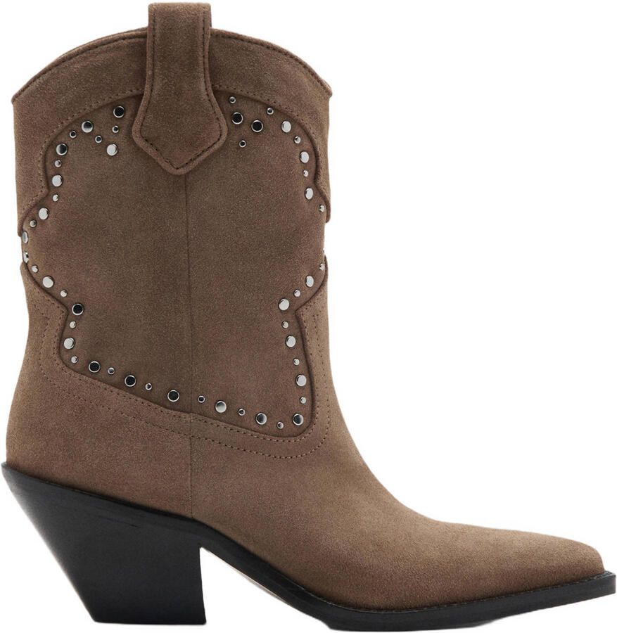 Mango suède cowboylaarzen met studs lichtbruin