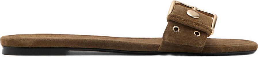 Mango suède slippers met studs bruin
