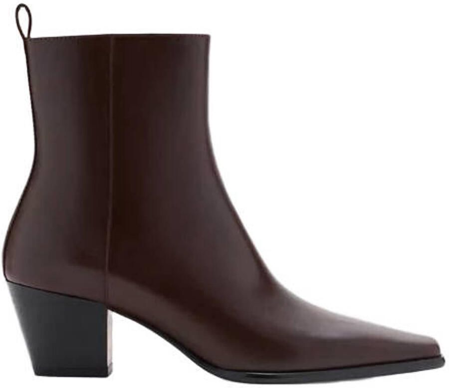 Mango western leren enkellaarsjes donkerbruin