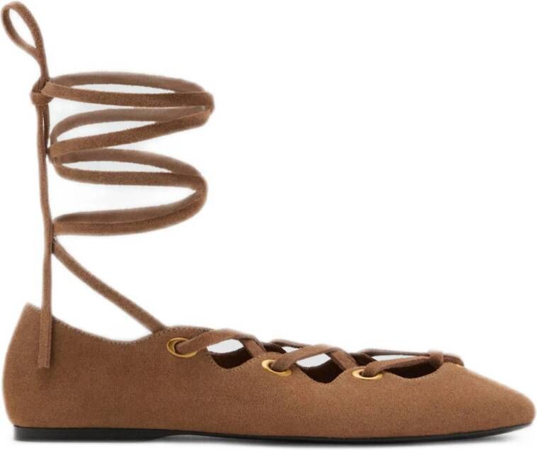 Mango suède ballerina's cognac