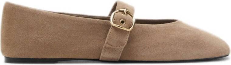 Mango suède ballerina's lichtbruin