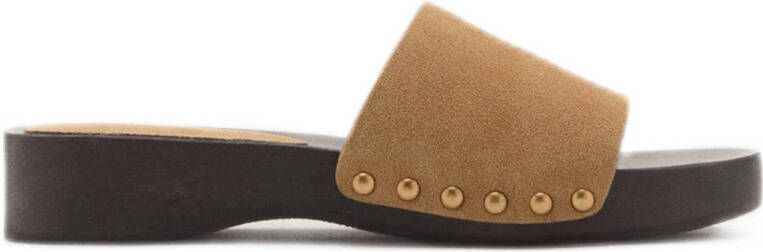 Mango suède muiltjes beige
