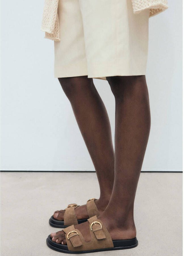 Mango suède slippers bruin