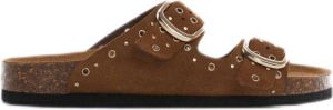 Mango suède slippers met studs bruin