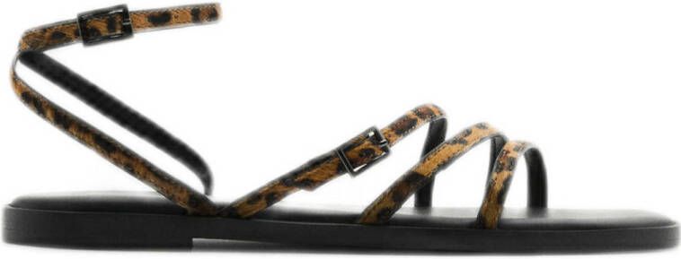 MANGO TEEN leren sandalen met panterprint zwart beige