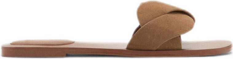 MANGO TEEN leren slippers lichtbruin