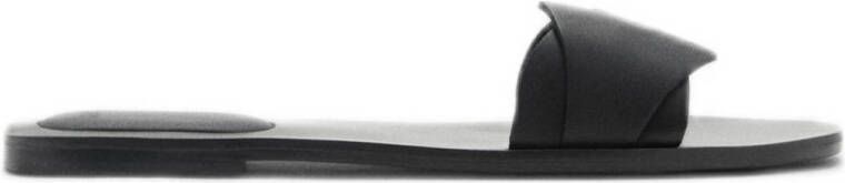 MANGO TEEN leren slippers zwart