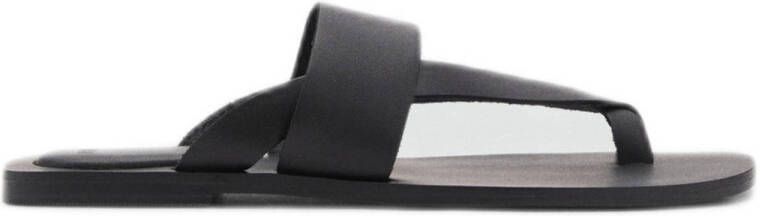 MANGO TEEN leren steenslippers zwart