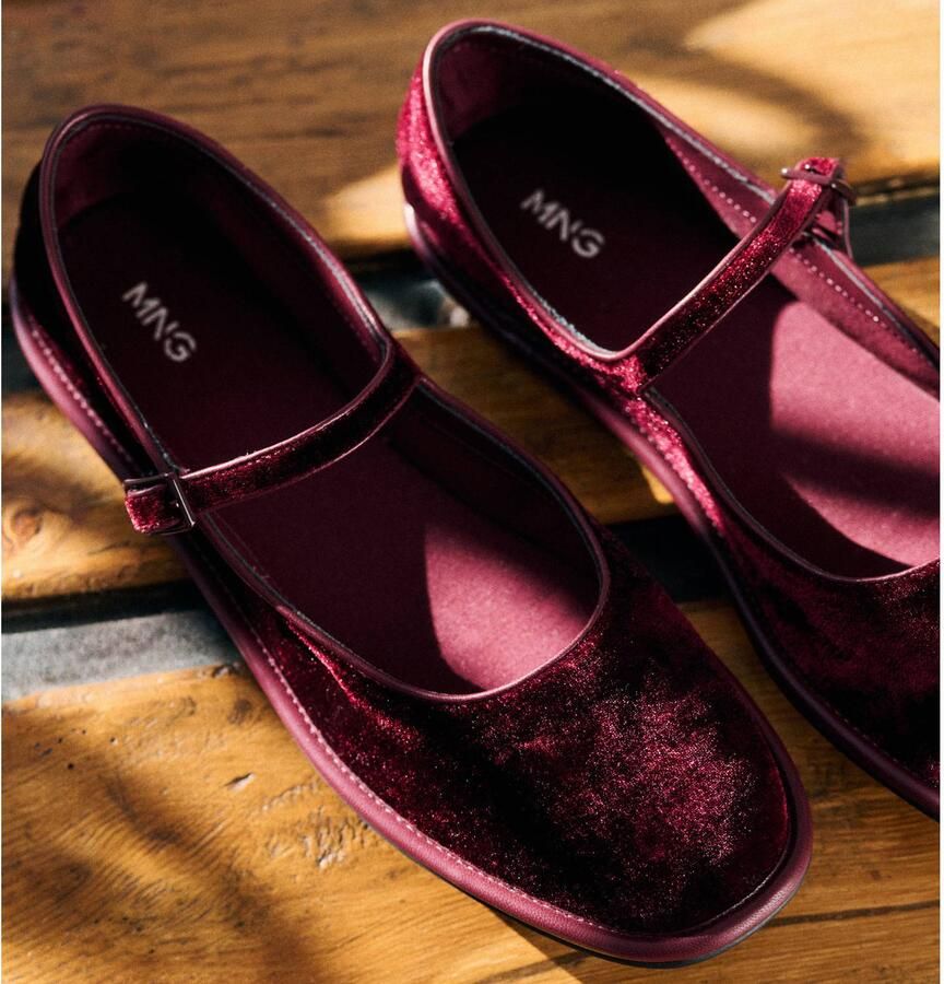 MANGO TEEN fluwelen ballerina's donkerrood - Foto 2