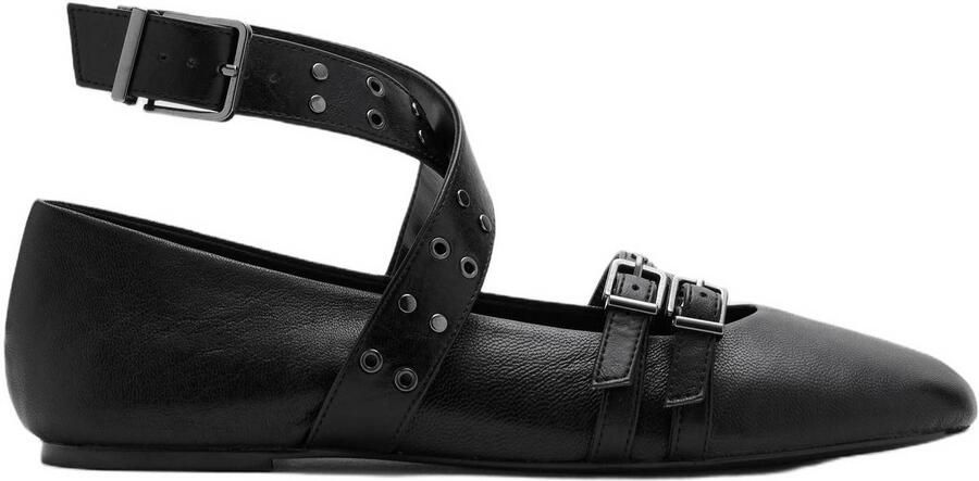MANGO TEEN leren ballerina's met studs zwart