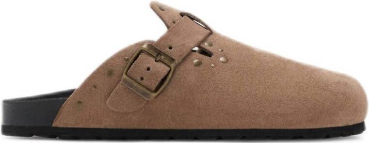 MANGO TEEN suède clogs met studs lichtbruin