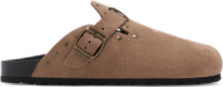 MANGO TEEN suède clogs met studs lichtbruin