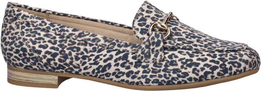 Marco Tozzi suède loafers met panterprint met siergesp zwart beige - Foto 2