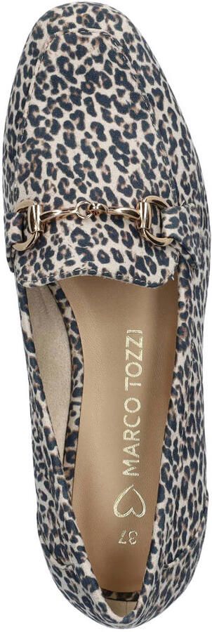 Marco Tozzi suède loafers met panterprint met siergesp zwart beige - Foto 3
