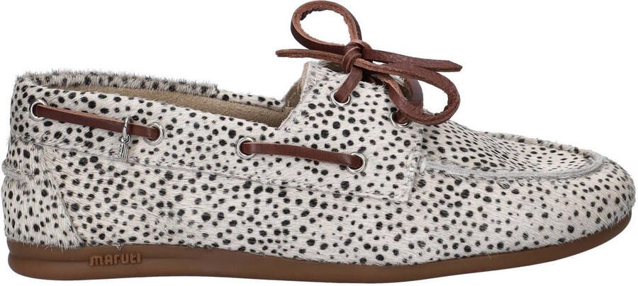 Maruti Eliza leren bootschoenen met ponyhair wit zwart