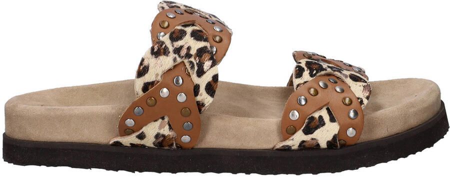 Maruti Evie slippers met panterprint beige cognac