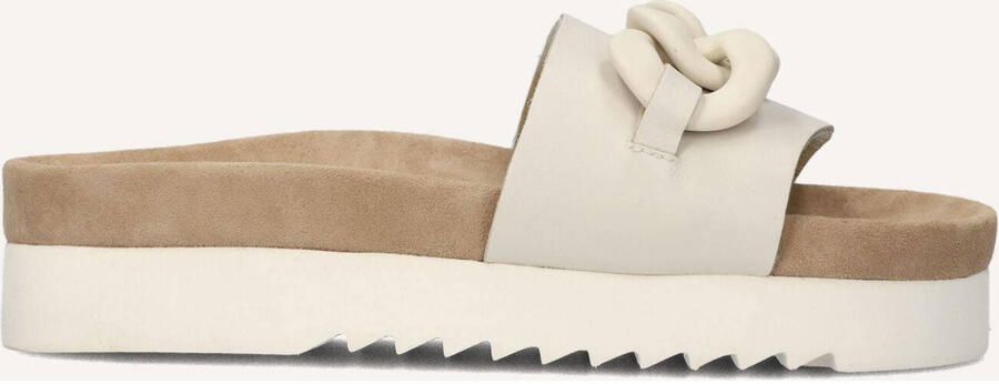 Maruti Witte Leren Slipper met Kettingdetail Beige Dames