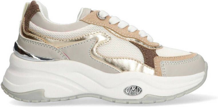 Mexx Kids XX825100-703 Meisjes Lage Sneakers Beige Grijs Wit Leer Veters