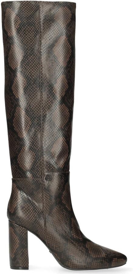 Mexx Krystal Indy imitatieleren laarzen met blokhak en dierenprint donkerbruin