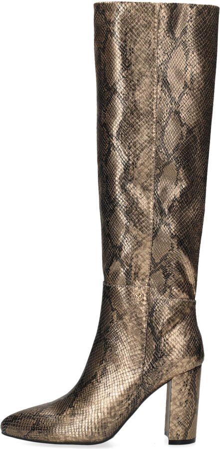 Mexx Krystal Indy imitatieleren laarzen met blokhak en dierenprint goud