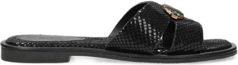 Mexx Raissa Parrot leren slippers zwart