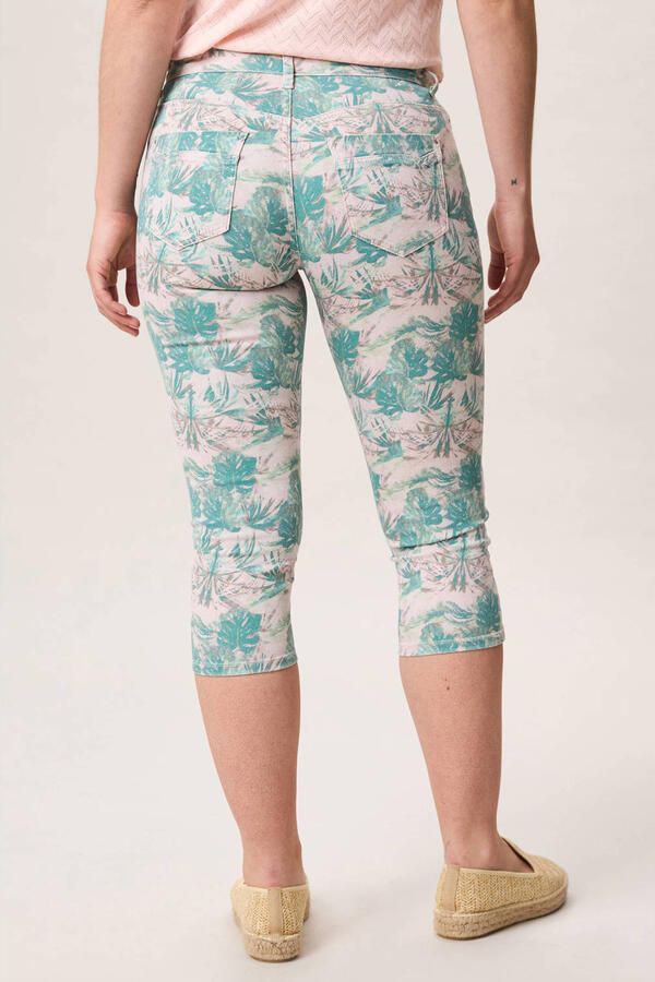 Miss Etam slim regular waist gebloemde capri groen - Foto 2