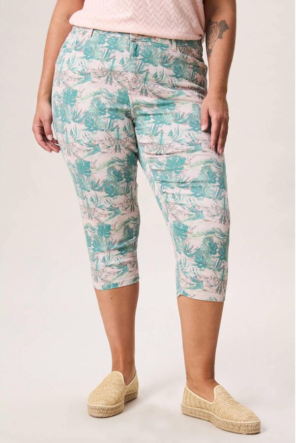 Miss Etam Plus slim regular waist capri groen