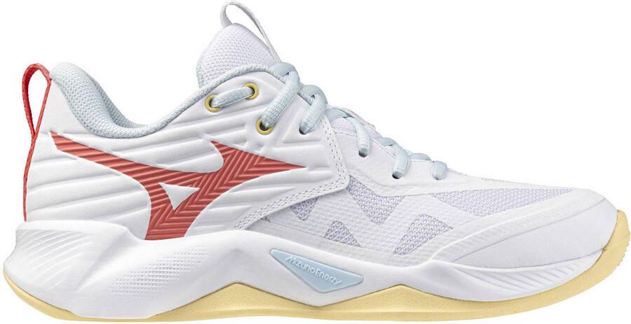 Mizuno Wave Momentum Pro WOS zaalsportschoenen wit koraalrood lichtgeel