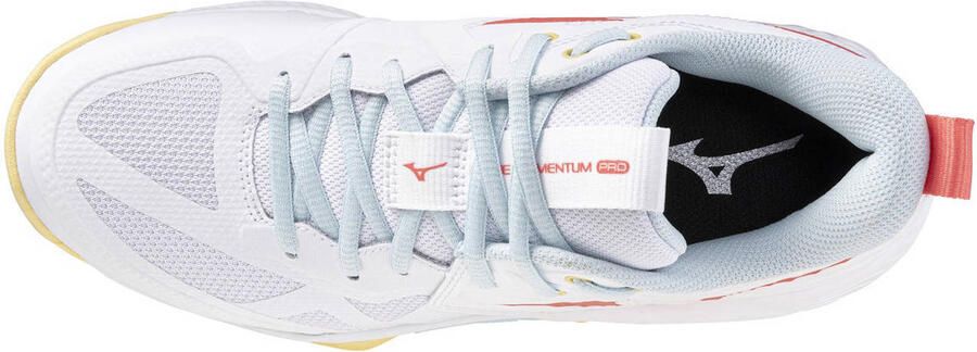 Mizuno Wave Momentum Pro WOS zaalsportschoenen wit koraalrood lichtgeel - Foto 3