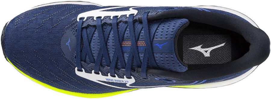 Mizuno Wave Rider 29 hardloopschoenen donkerblauw wit geel - Foto 3