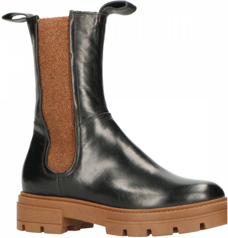 Mjus Beatrix Orzo M79225 hoge leren chelsea boots zwart/bruin - Schoenen.nl