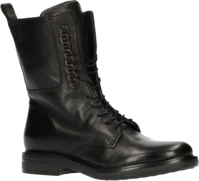 Mjus Foderpet leren veterboots zwart