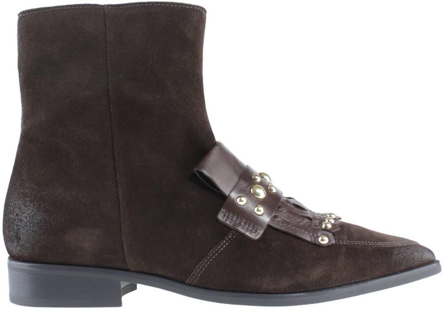 Mjus Cadore leren enkellaarsjes met studs donkerbruin
