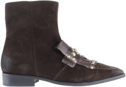 Mjus Cadore leren enkellaarsjes met studs donkerbruin